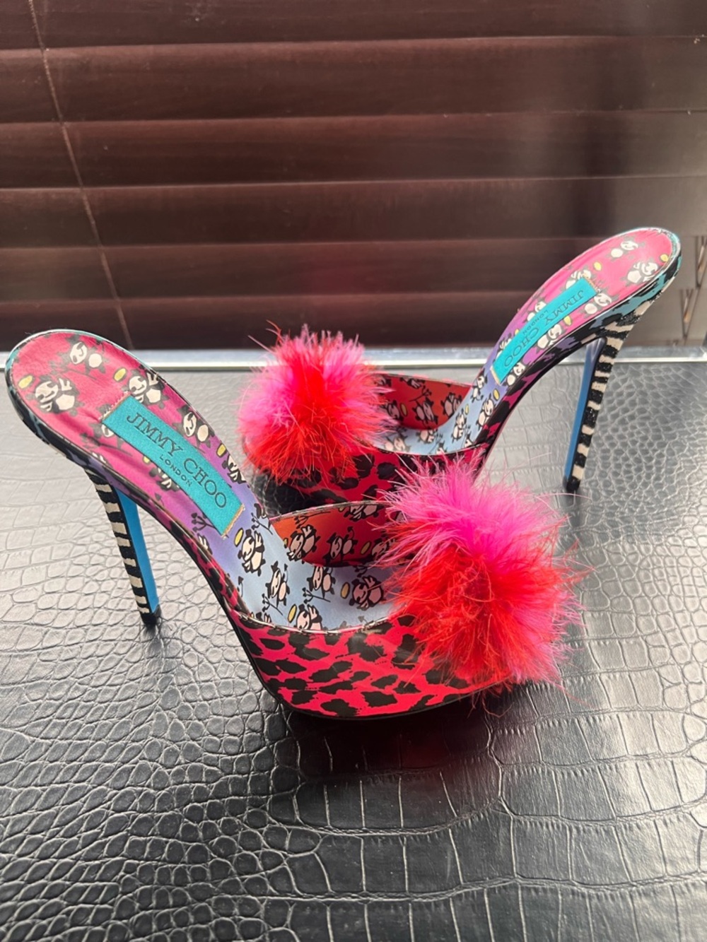 Jimmy Choo Rob Pruitt Zebra Glitter Multicolor Patent Leather Slides Mules - Picture 2 of 11